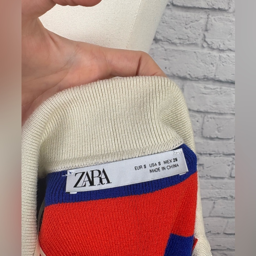 Zara Striped Knit Navy/Red Cardigan size S - Picture 7 of 8